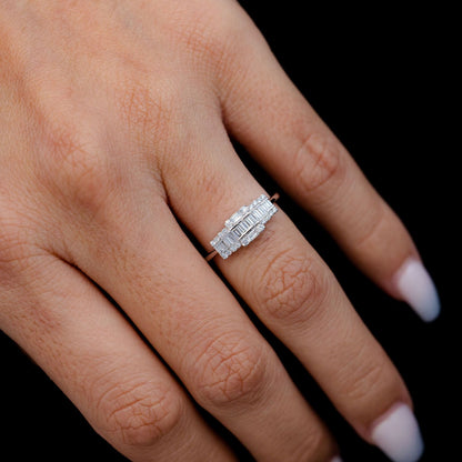 0.38CTW ROUND AND BAGUETTE CLUSTER - DIAMOND ENGAGEMENT RING - 14K SOLID GOLD