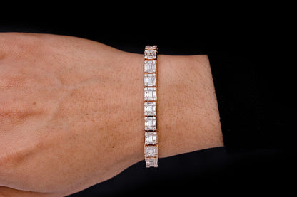 BAGUETTE & ROUND LINK DIAMOND BRACELET 14K SOLID GOLD 9.25CTW