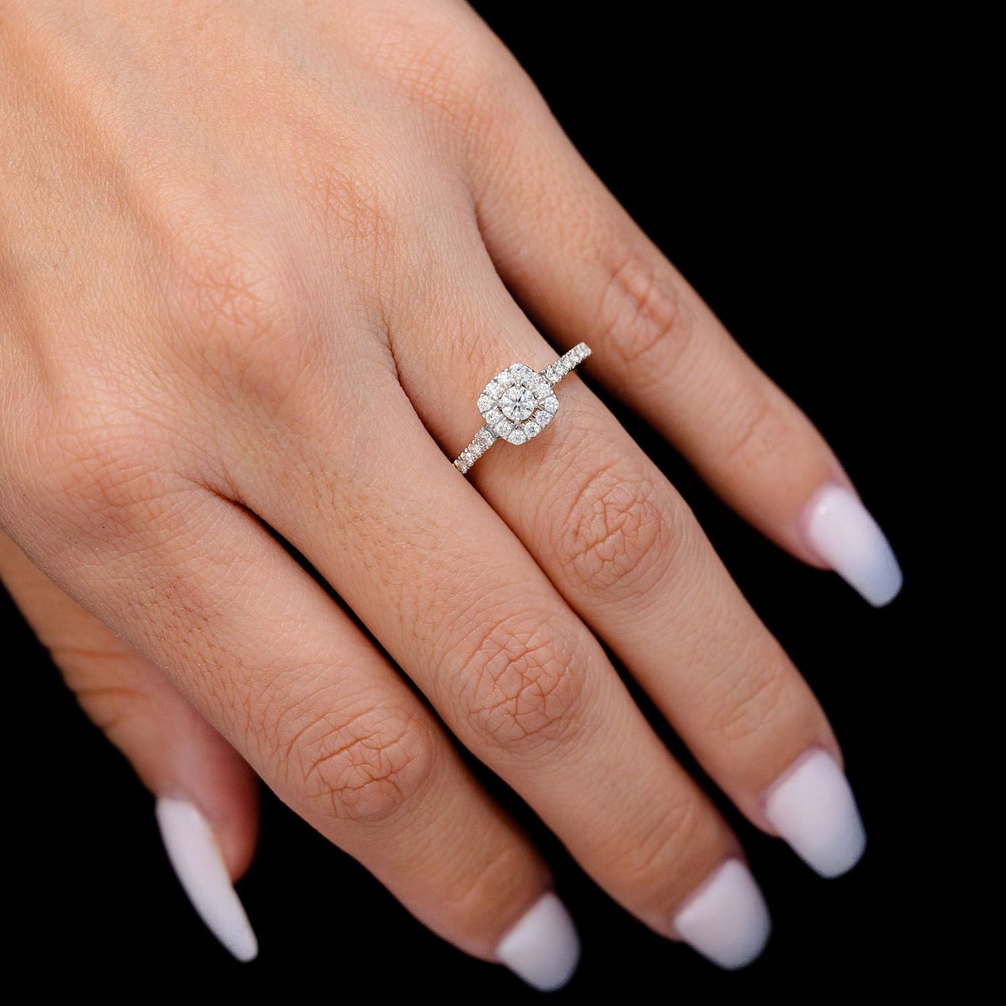 SINGLE BAND DIAMOND HALO ENGAGEMENT RING - 14K SOLID GOLD - 1.00CTW