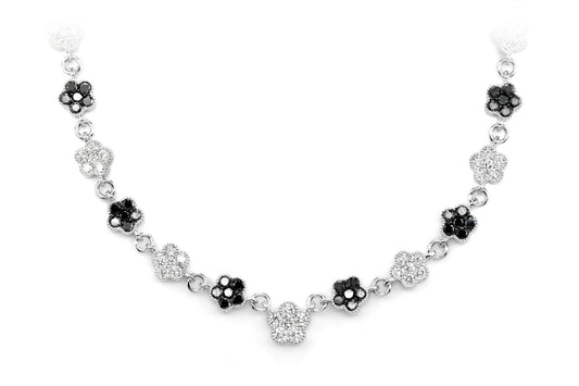 LANȚ DE GARĂ CU DIAMANTE ALBE ȘI NEGRE ȘI CU TRIFOI, AUR MASIV DE 14K, 5.00 CT