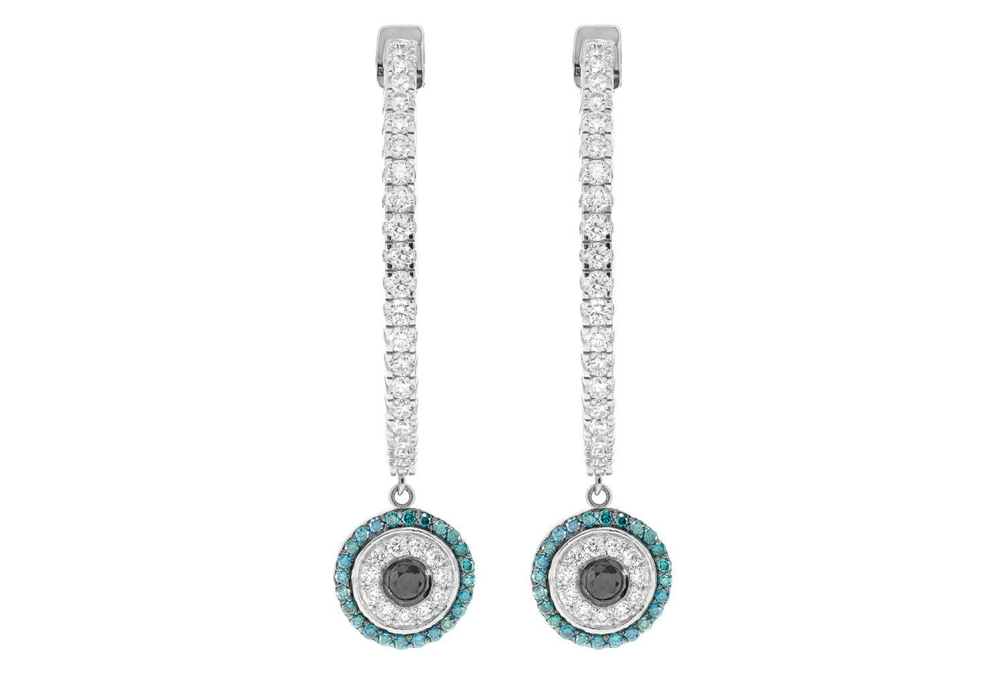EVIL EYE ROUND DANGLING DIAMOND HOOP EARRINGS 14K SOLID GOLD 2.20CTW