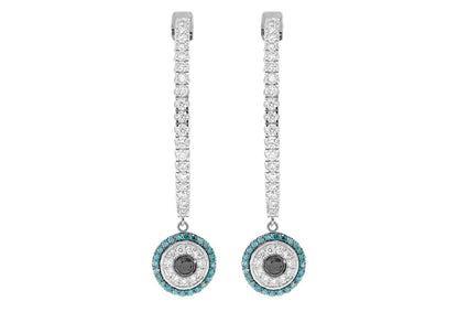 EVIL EYE ROUND DANGLING DIAMOND HOOP EARRINGS 14K SOLID GOLD 2.20CTW
