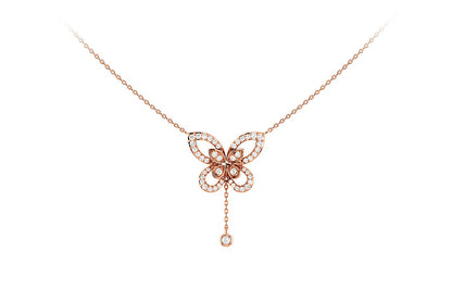 BUTTERFLY DIAMOND PENDANT ATTACHED NECKLACE 14K SOLID GOLD 0.40CTW
