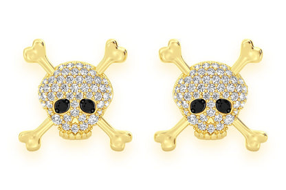 SKULL & CROSSBONES DIAMOND EARRINGS 14K SOLID GOLD 0.50CTW