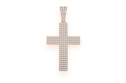 FOUR ROW FLAT CROSS DIAMOND PENDANT 14K SOLID GOLD 1.15CTW