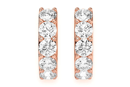 ONE ROW HOOP DIAMOND EARRINGS 14K SOLID GOLD 0.80CTW