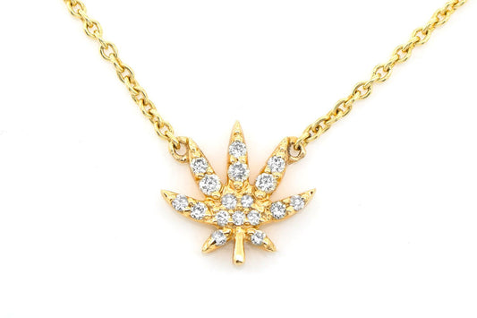 CANNABIS LEAF DIAMOND PENDANT 14K SOLD GOLD 0.10CTW