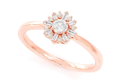 INEL ROTUND CU DIAMANTE, FORMAT BAGUETTE, AUR MASIV DE 14K, 0.35CT