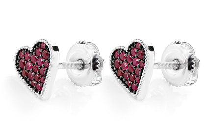 HEART PLAYING CARD RUBY STUD EARRINGS 14K SOLID GOLD 0.30CTW