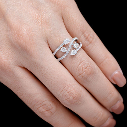 MULIT SHAPE BYPASS DIAMOND RING 14K SOLID GOLD 1.10CTW