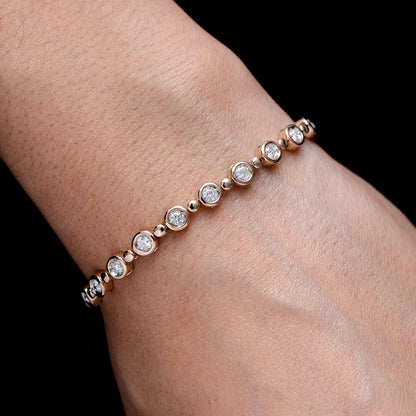 DIAMOND BEZEL BEADED LINK BRACELET 14K SOLID GOLD 1.75CTW