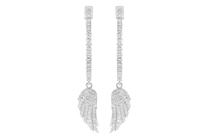 ANGEL WING DIAMOND HOOP EARRINGS 14K SOLID GOLD 1.85CTW