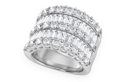 SUPER THREE ROW ROUND & BAGUETTE DIAMOND RING 14K SOLID GOLD 5.25CTW