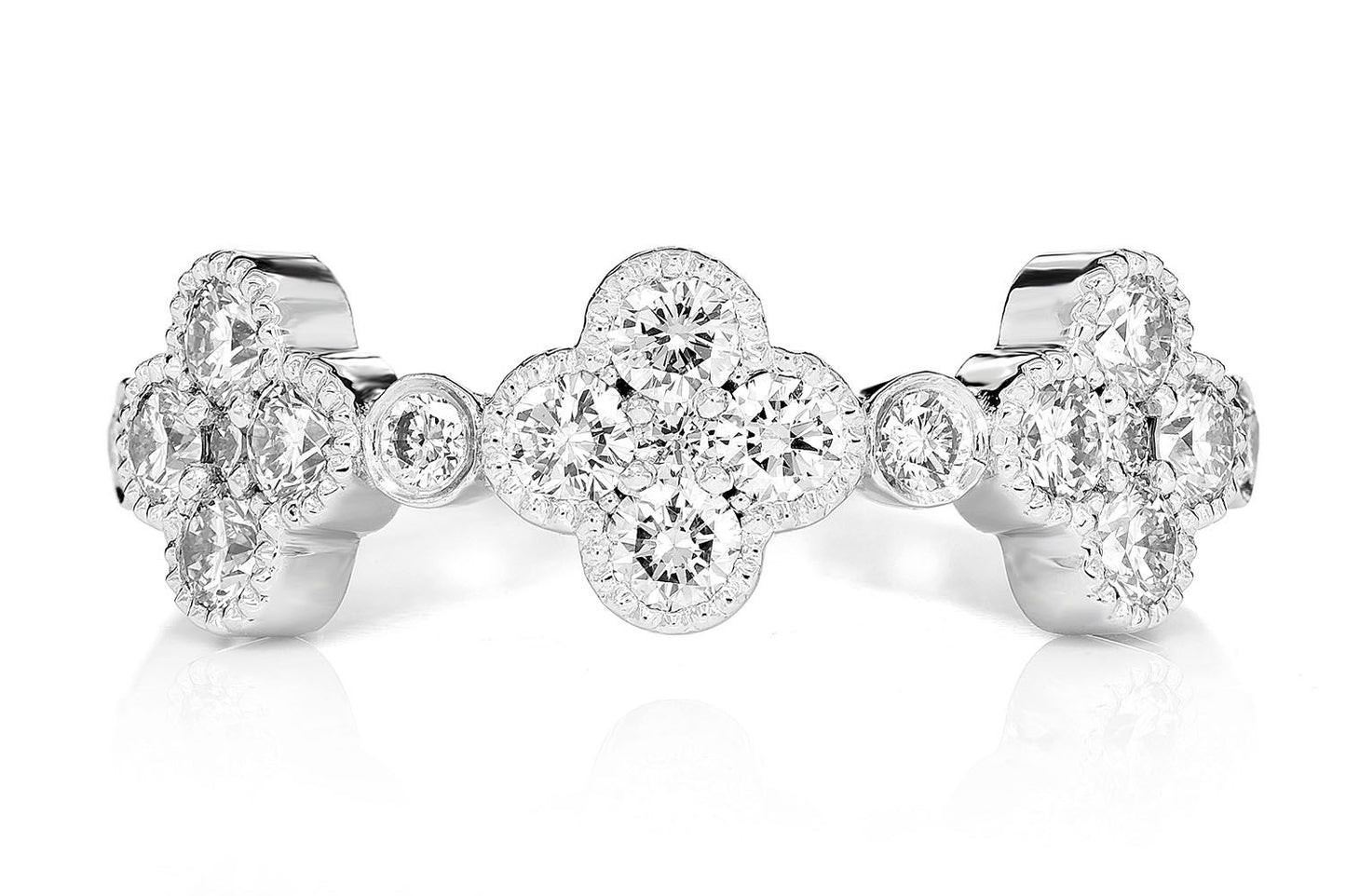 ROUND DIAMOND CLOVER RING 14K SOLID GOLD 0.75CTW