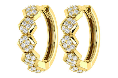 STAGGERED DIAMOND HOOP EARRINGS 14K SOLID GOLD 0.30CTW