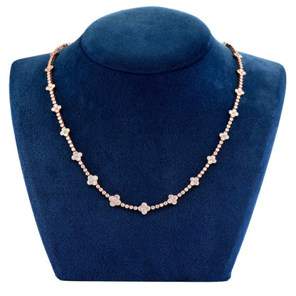 DIAMOND CLOVER STATION NECKLACE 14K SOLID GOLD 5.75CTW