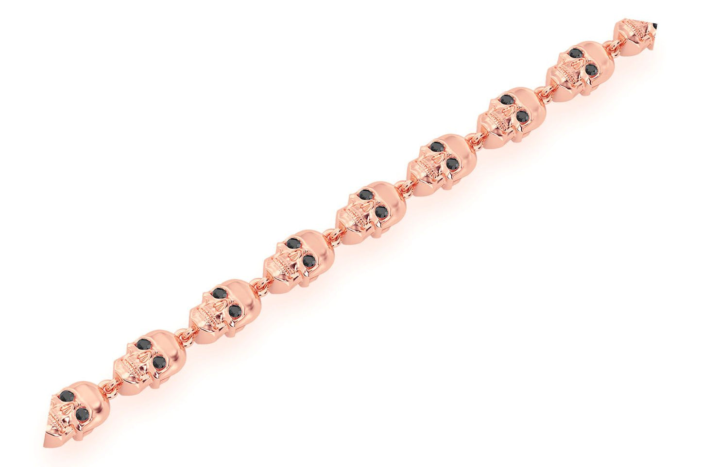 BLACK DIAMOND & WHITE DIAMOND SKULL LINK BRACELET 14K SOLID GOLD 1.50CTW