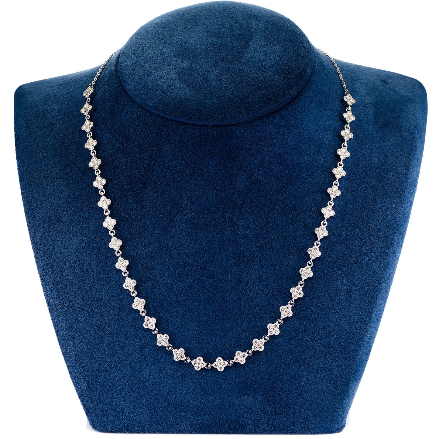 FOUR CLOVER DIAMOND MILGRAIN LINK STATION NECKLACE 14K SOLID GOLD 5.50CTW