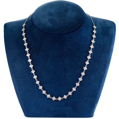 FOUR CLOVER DIAMOND MILGRAIN LINK STATION NECKLACE 14K SOLID GOLD 5.50CTW