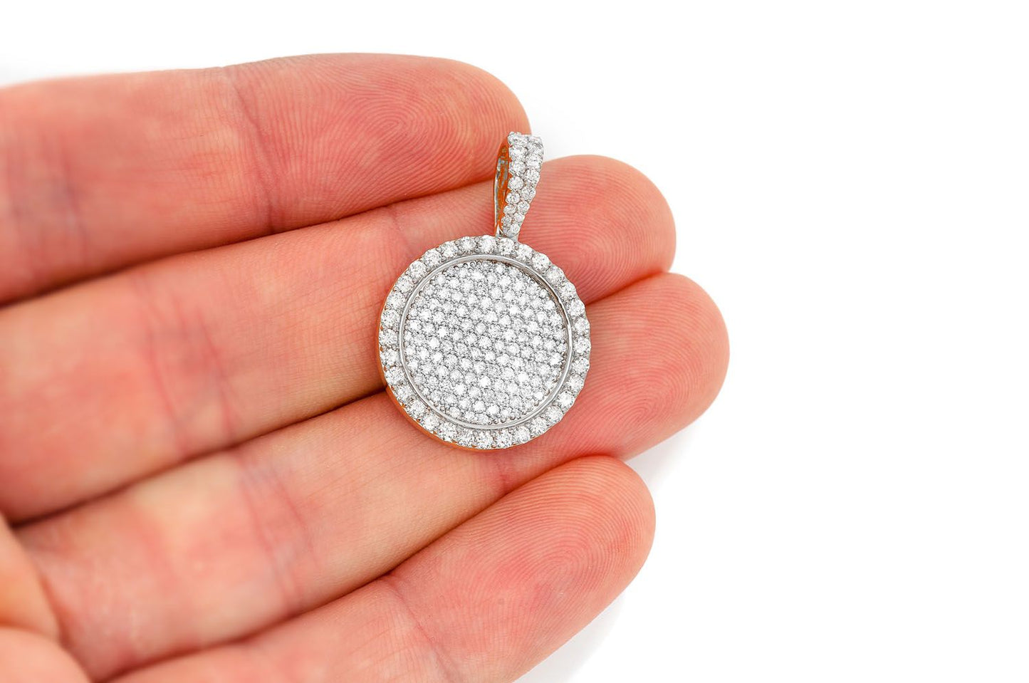 CIRCLE MEDALLION DIAMOND PENDANT 14K SOLID GOLD 2.00CTW