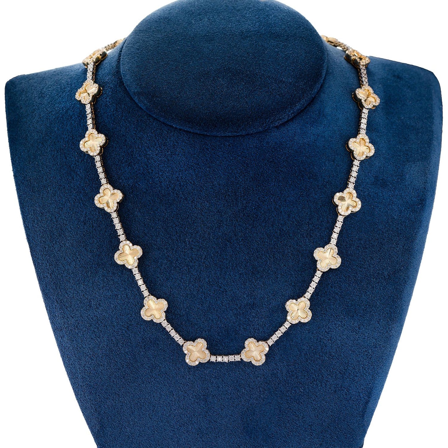 MIRACELE CLOVER LINK DIAMOND TENNIS NECKLACE SOLID GOLD 5.50CTW