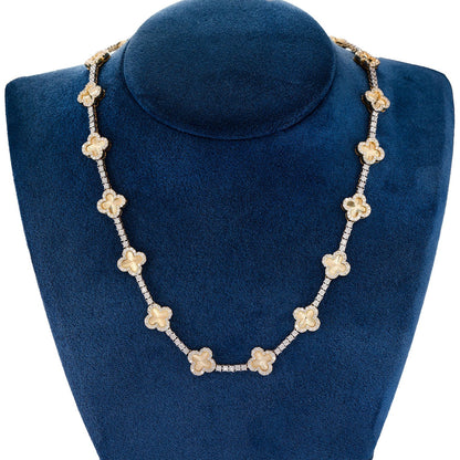 MIRACELE CLOVER LINK DIAMOND TENNIS NECKLACE SOLID GOLD 5.50CTW
