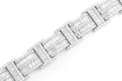 2 ROW BAGUETTE & ROUND DIAMOND BRACELET 14K SOLID GOLD 23.50CTW