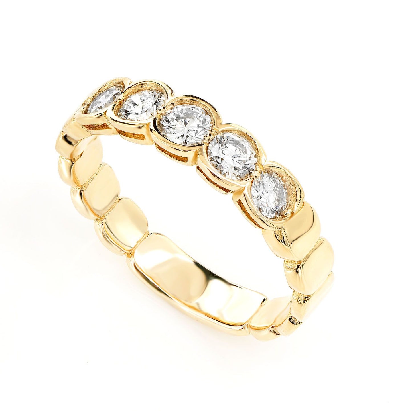 FIVE STONE BEZEL SET DIAMOND BAND RING 14K SOLID GOLD 0.66CTW