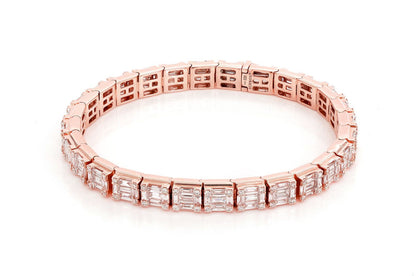 BAGUETTE & ROUND LINK DIAMOND BRACELET 14K SOLID GOLD 9.25CTW