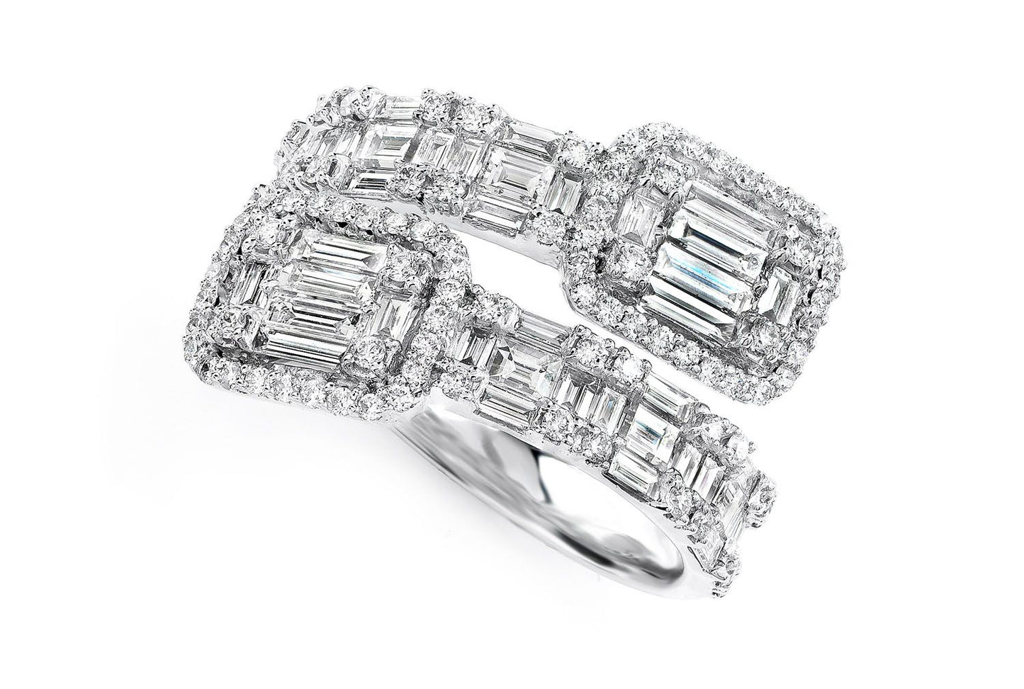 BORDER BAGUETTE BYPASS DIAMOND RING 14K SOLID GOLD 1.65CTW