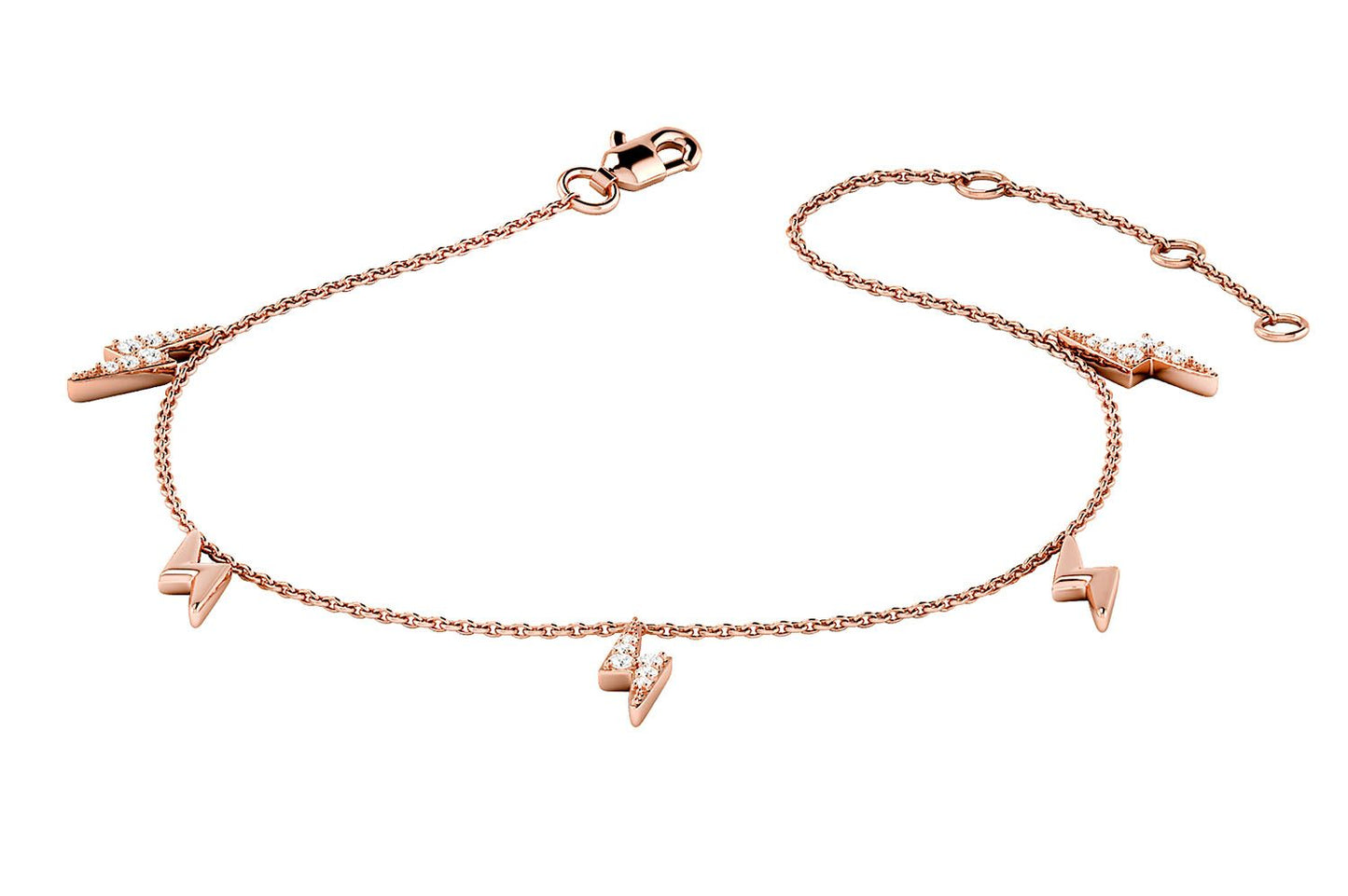 LIGHTNING BOLT DANGLE DIAMOND BRACELET 14K SOLID GOLD 0.10CTW