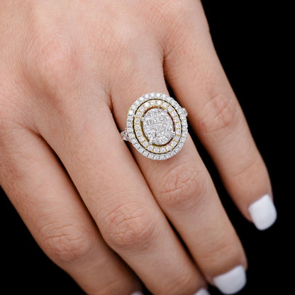 OVAL CLUSTER DOUBLE DIAMOND HALO RING 14K SOLID GOLD 1.50CTW