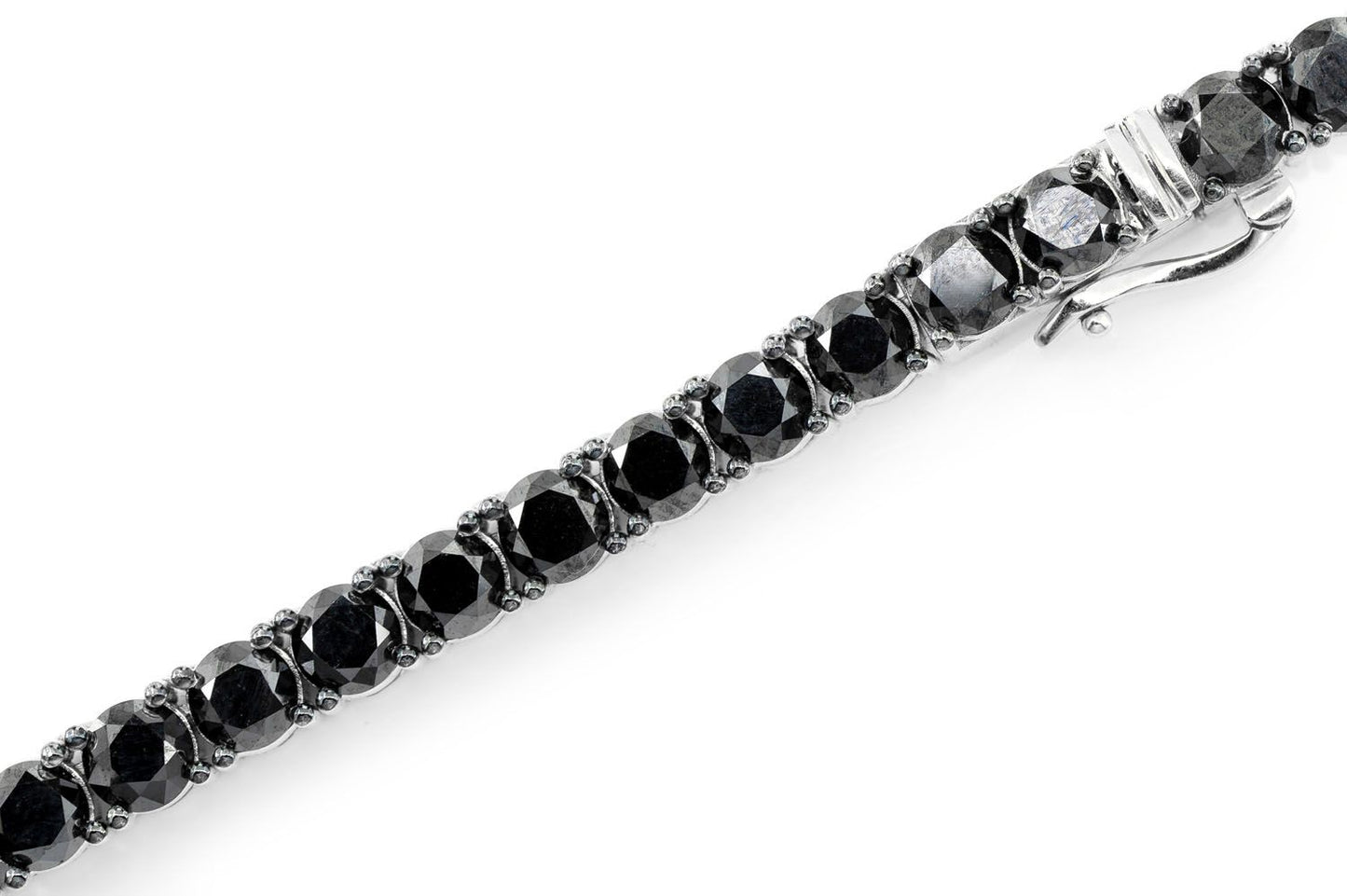 BLACK DIAMOND PRONG SET TENNIS NECKLACE 14K SOLID GOLD 62.25CTW