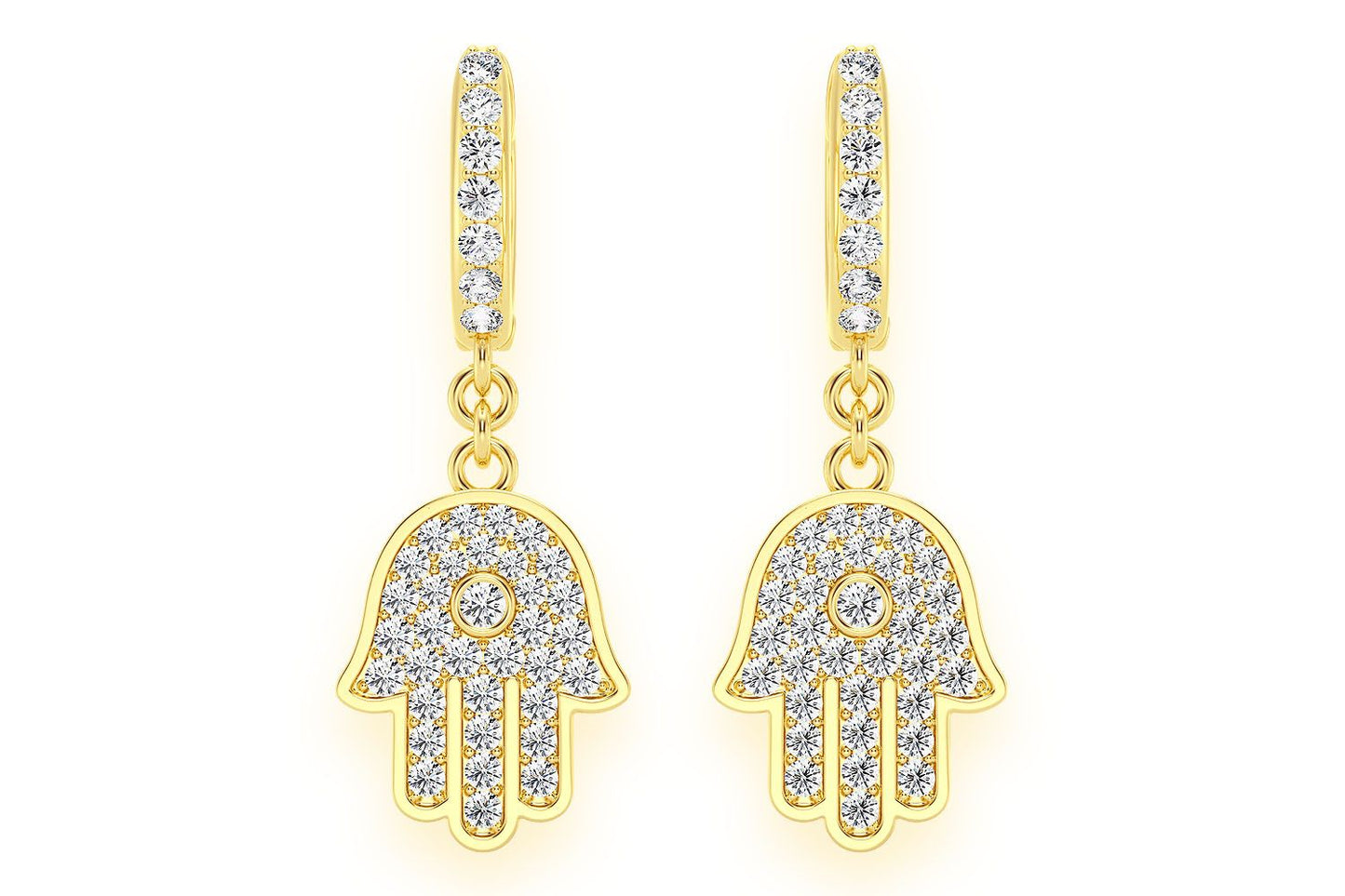 HAMSA DANGLING DIAMOND EARRINGS 14K SOLID GOLD 0.50CTW