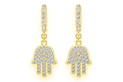HAMSA DANGLING DIAMOND EARRINGS 14K SOLID GOLD 0.50CTW