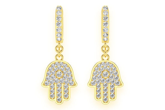 HAMSA DANGLING DIAMOND EARRINGS 14K SOLID GOLD 0.50CTW