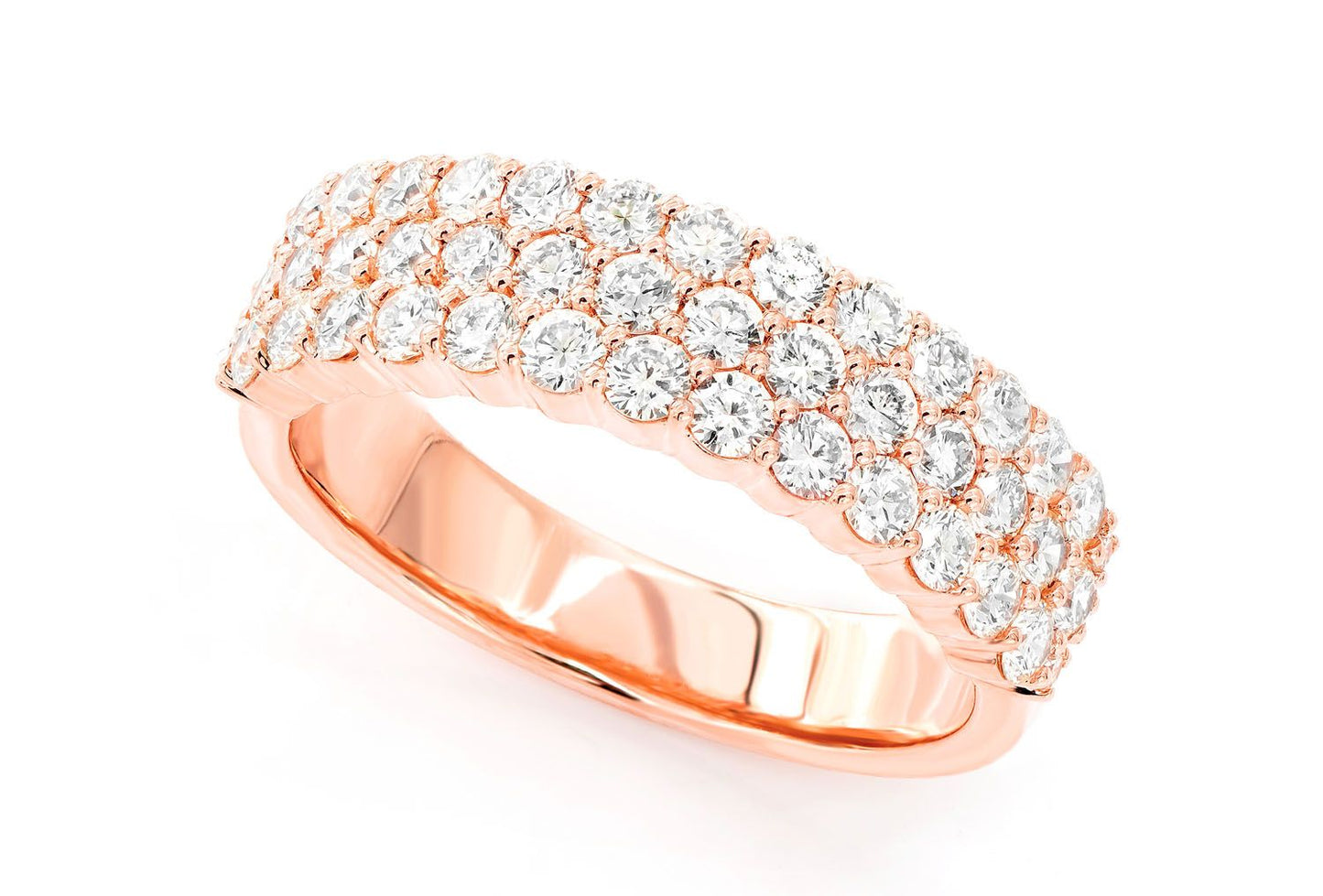 3 ROW DIAMOND BAND 14K SOLID GOLD 2.20CTW
