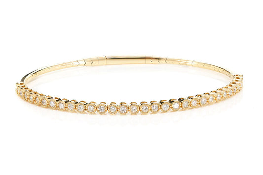 MILGRAIN FLEX DIAMOND BANGLE BRACELET 14K SOLID GOLD 1.00CTW