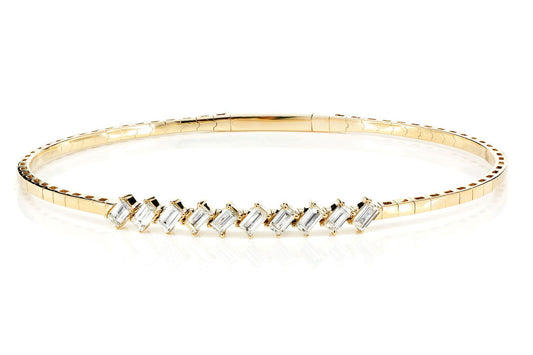 ANGLED BAGUETTE DIAMOND BANGLE BRACELET 14K SOLID GOLD 1.00CTW