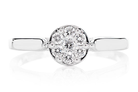 CATHEDRAL ROUND CLUSTER DIAMOND ENGAGEMENT RING 14 SOLID GOLD - 0.25CTW
