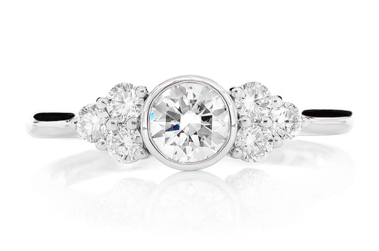ROUND BEZEL CENTER DIAMOND ACCENTS ENGAGEMENT RING - 0.80CTW