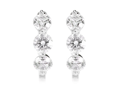 THREE STONE DIAMOND HOOP EARRINGS 14K SOLID GOLD 1.75CTW