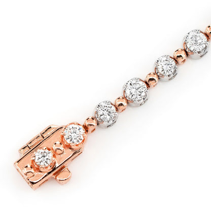 BEADED CROWN LINK DIAMOND BRACELET 14K SOLID GOLD 1.70CTW