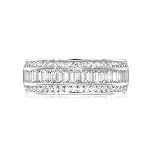 BAGUETTE ROUND DIAMOND STRAIGHT RING 14K SOLID GOLD 1.75CTW