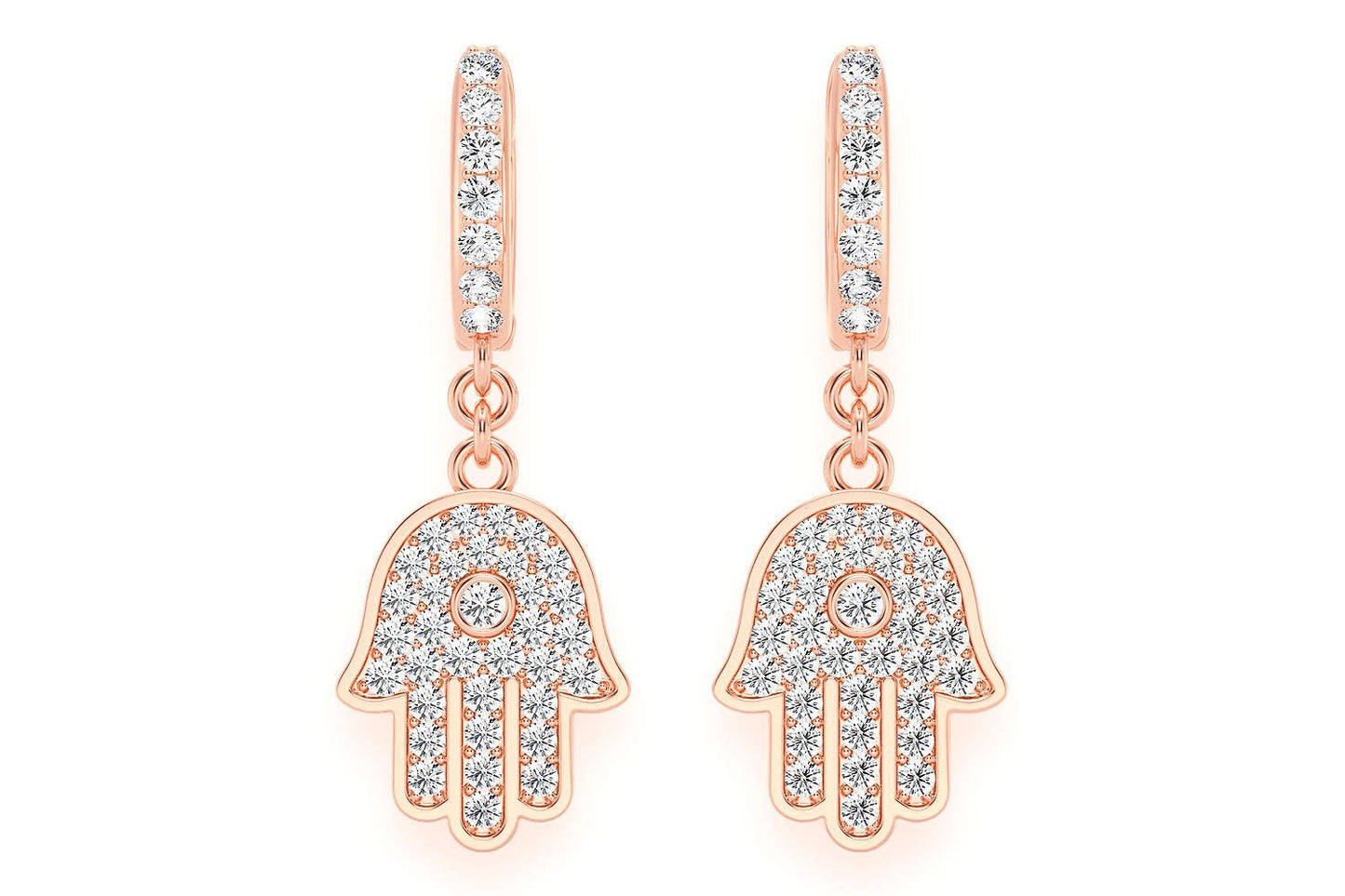 HAMSA DANGLING DIAMOND EARRINGS 14K SOLID GOLD 0.50CTW