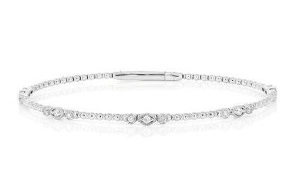 BEADED AND DIAMOND VINTAGE MILGRAIN FLEX BANGLE BRACELET 0.30CTW 14K SOLID GOLD
