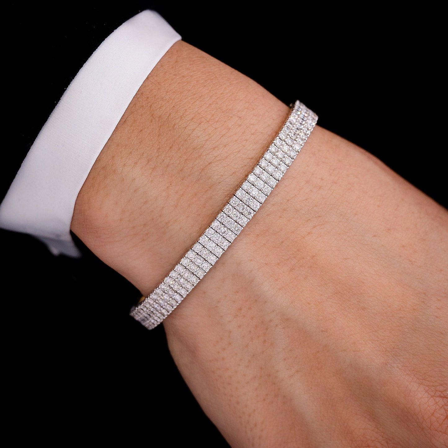THREE ROW DIAMOND FLEX BANGLE BRACELET 3.85CTW 14K SOLID GOLD