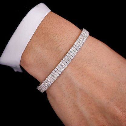 THREE ROW DIAMOND FLEX BANGLE BRACELET 3.85CTW 14K SOLID GOLD