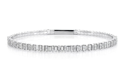 BAGUETTE AND ROUND DIAMOND FLEX BANGLE BRACELET 14K SOLID GOLD 2.25CTW