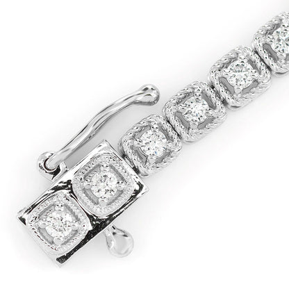 SQUARE ROPE LINK DIAMOND BRACELET 14K SOLID GOLD 1.10CTW